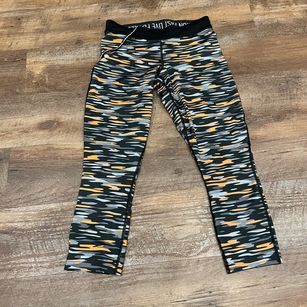 Grey black and orange Nike camo leggings, size xs
